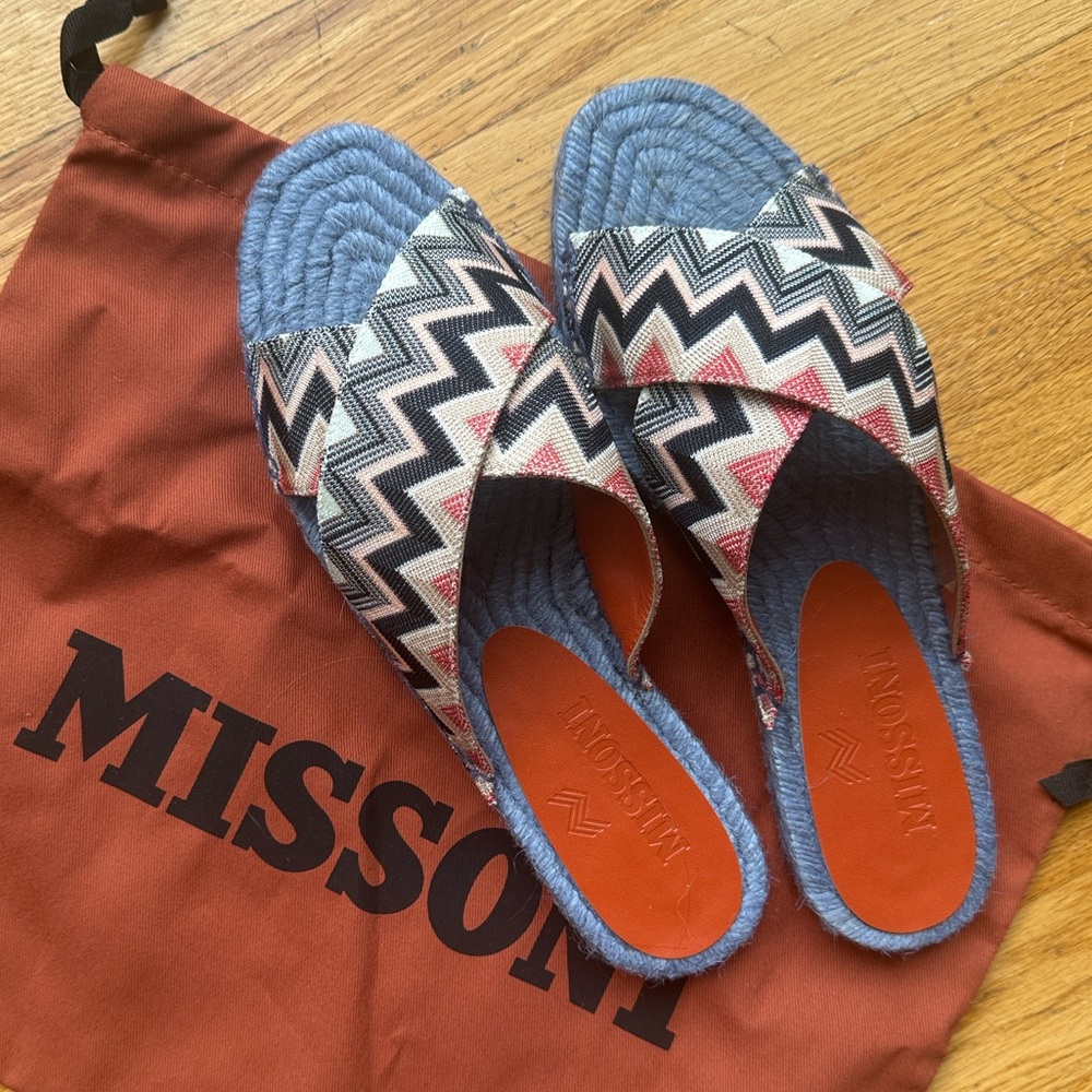Missoni Zigzag Pattern Blue, White, Black & Red Slide Sandals